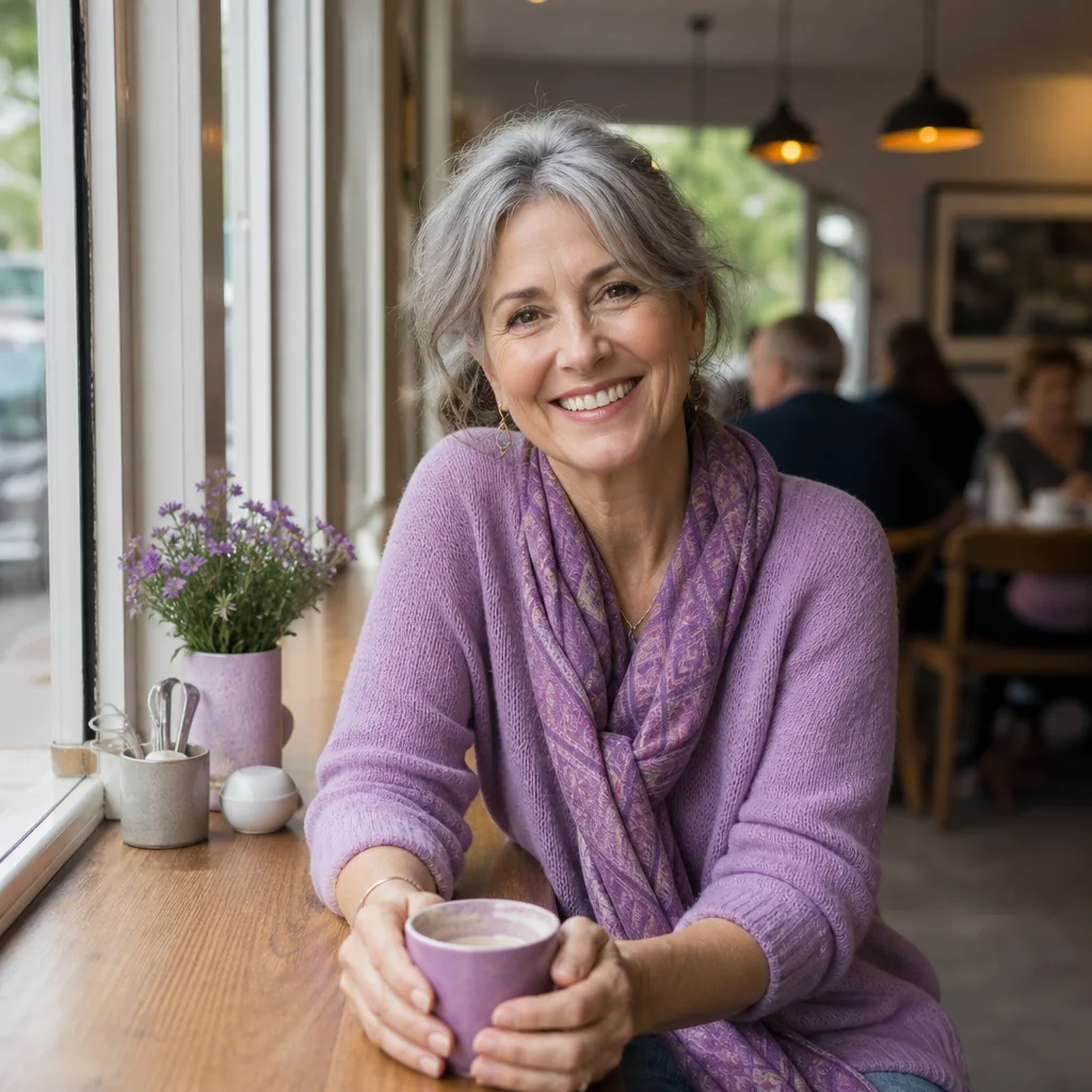 Two adults over 50 talking over coffee in a relaxed public setting