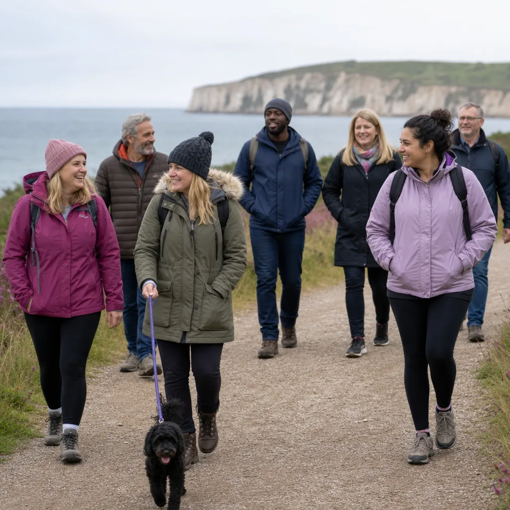 A mixed-age walking group beside Southampton Water